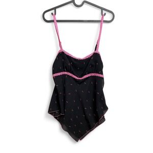 Y2K Fairy Babydoll Top Black Asymmetrical Sheer Cami Whimsigoth Coquette Medium
